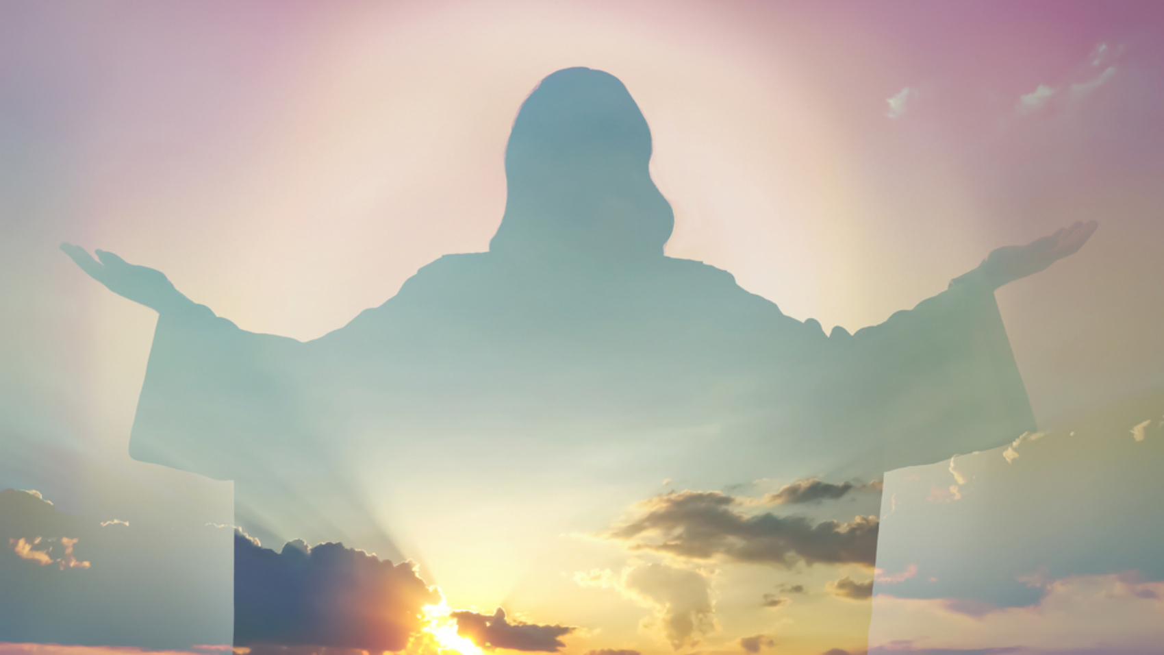 Silhouette,Of,Jesus,Christ,And,Cloudy,Sky,,Double,Exposure