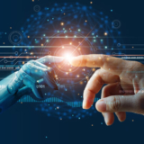 Ai,,Machine,Learning,,Hands,Of,Robot,And,Human,Touching,On