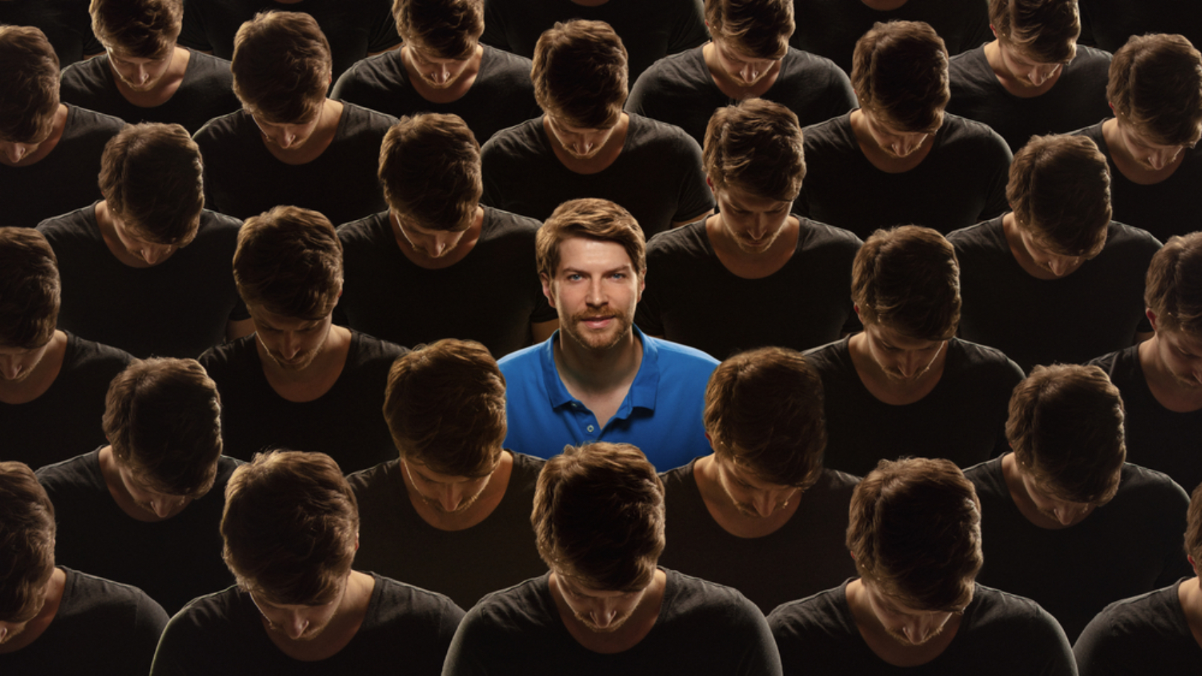 Top,View,Of,Grey,Crowd,Of,Identical,People,And,Special