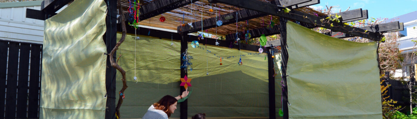 Jewish,Woman,And,Child,Girl,Visiting,Their,Family,Sukkah,In